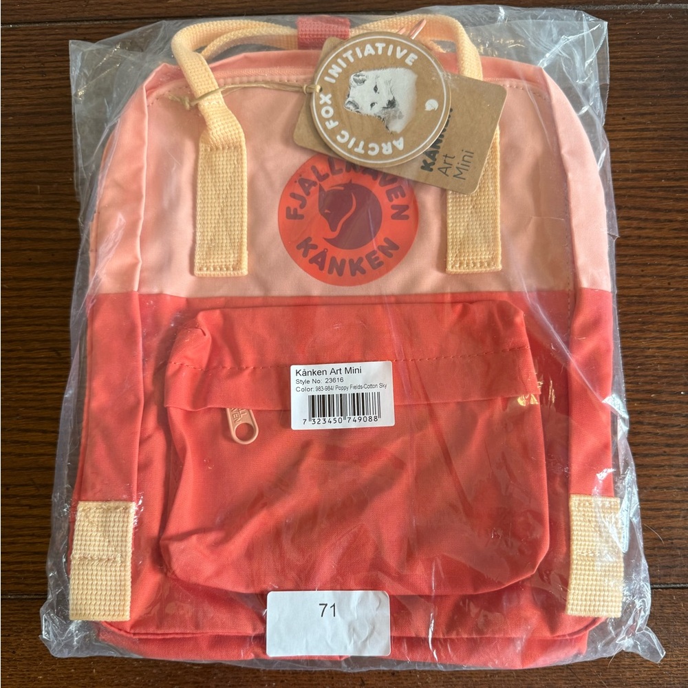 Fjallraven Kanken Mini Coral and Peach Backpack with Cream Straps - Picture 2 of 5